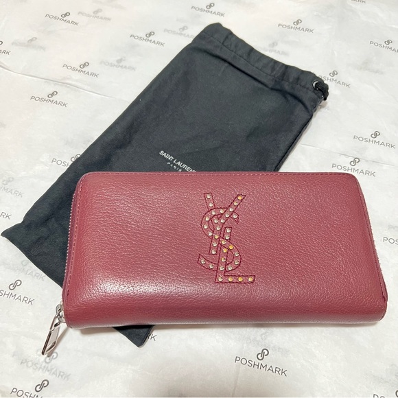 Authentic YSL Studded Monogram Zip Around Goat Skin Wallet - Picture 3 of 12